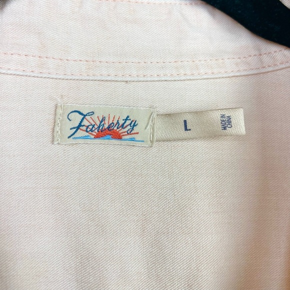 FAHERTY Women's Large Tried & True Chambray Shirt Peach Whip Collar Linen Blend - Picture 5 of 16